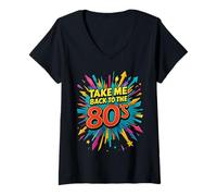 Donna Design con scritta "Take Me Back to the 80's Fun Retro Vibes" Maglietta con Collo a V