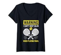 Donna Design con Scritta Warning I Cant Keep Calm Padel Lover Maglietta con Collo a V
