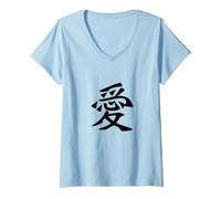 Donna Design con Simbolo della Calligrafia Cinese Giapponese Maglietta con Collo a V