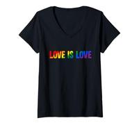 Donna Design con Testo Arcobaleno Love is Love Maglietta con Collo a V
