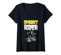 Donna Design da Skateboarder Spooky Rider Ghost Maglietta con Collo a V