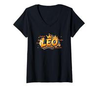 Donna Design del Segno Zodiacale Leone per Persone Sicure Maglietta con Collo a V