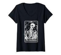 Donna Design della Carta dei tarocchi dello Scheletro del pensatore eccess Maglietta con Collo a V