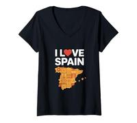 Donna Design della Mappa I Love Spain Spanish Pride Maglietta con Collo a V