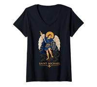 Donna Design dell'icona di San Michele Arcangelo e Drago Maglietta con Collo a V