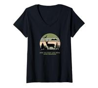 Donna Design Di Caccia Alla Foresta, Cervo E Cinghiale Maglietta con Collo a V