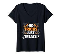 Donna Design di Halloween No Tricks Just Treats Maglietta con Collo a V
