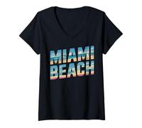 Donna Design di Viaggio in Città con Palme di Miami Beach Maglietta con Collo a V