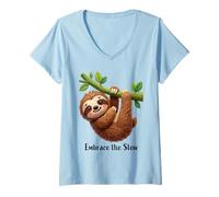 Donna Design Divertente con Bradipo Pigro Embrace The Slow Maglietta con Collo a V