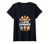 Donna Design divertente con gelato «I Love Summer Sunshine» Maglietta con Collo a V