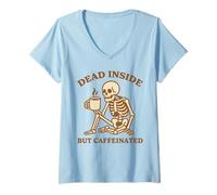 Donna Design divertente con scheletro "Dead Inside But Caffeinated Scheletro Maglietta con Collo a V