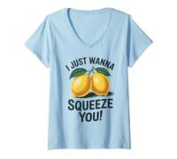 Donna Design Divertente con Scritta I Just Wanna Squeeze You Maglietta con Collo a V