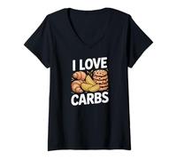 Donna Design Divertente con Scritta I Love Carbs Maglietta con Collo a V
