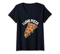 Donna Design divertente con scritta «I love pizza cheesy slice» Maglietta con Collo a V