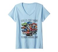 Donna Design Divertente con Scritta Life Is Too Short to Drive a Boring Car Maglietta con Collo a V