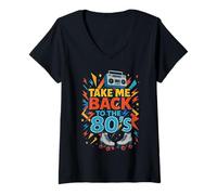 Donna Design divertente con scritta "Take Me Back to the 80's Throwback" Maglietta con Collo a V