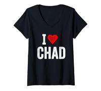 Donna Design divertente retrò I Love Chad con un cuore rosso Maglietta con Collo a V