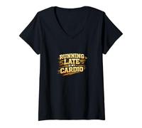 Donna Design Divertente Running Late Is My Cardio Procrastinator Maglietta con Collo a V