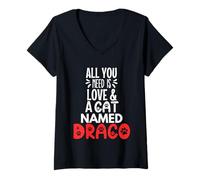 Donna Design Draco con Nome del Gatto - all You Need is Love! Maglietta con Collo a V