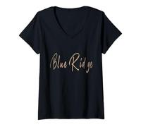 Donna Design Elegante Vintage Blue Ridge Georgia Maglietta con Collo a V