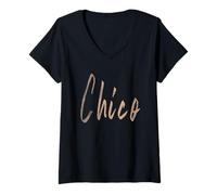 Donna Design elegante vintage Chico California Maglietta con Collo a V