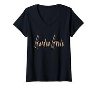 Donna Design elegante vintage di Garden Grove California Maglietta con Collo a V