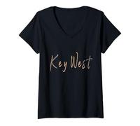 Donna Design Elegante Vintage Key West Florida Maglietta con Collo a V