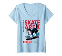 Donna Design estetico per Skateboarding Cat Cool Streetwear Maglietta con Collo a V