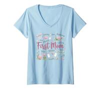 Donna Design First Mom Blessed New Motherhood Mama Maglietta con Collo a V