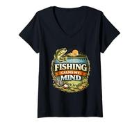 Donna Design Fishing Calms My Mind Peaceful Angler Mindset Maglietta con Collo a V