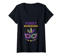 Donna Design Funky Masquerade per celebrare Il Mardi Gras Maglietta con Collo a V