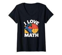 Donna Design Geometrico colorato I Love Math Maglietta con Collo a V