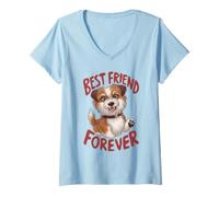 Donna Design gioioso con Cucciolo Fedele Compagno per Sempre Maglietta con Collo a V