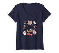 Donna Design gioioso con Scritta Merry Christmas Maglietta con Collo a V