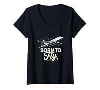 Donna Design Grafico Divertente Born Fly di Born To Fly Maglietta con Collo a V