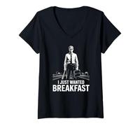 Donna Design grafico divertente di meme I Just Wanted Breakfast Maglietta con Collo a V