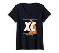 Donna Design Grafico Minimalista XC Moderno Cross Country Art Maglietta con Collo a V