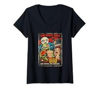 Donna Design Horror Retro Zombie Monster Movie Drive-in Maglietta con Collo a V