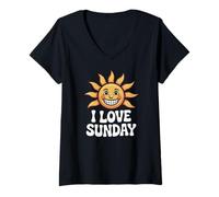 Donna Design "I Love Sunday Happy Sun" Maglietta con Collo a V