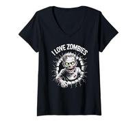 Donna Design inquietante con Mostri Non Morti I Love Zombies Maglietta con Collo a V