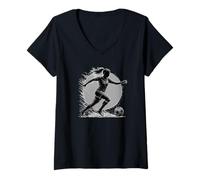 Donna Design intenso di calcio femminile con giocatore in passo Maglietta con Collo a V