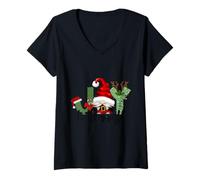 Donna Design Joy to The World, Cappello di Babbo Natale, Corna, Divertimento Natalizio Maglietta con Collo a V