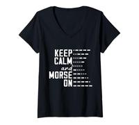 Donna Design Keep Calm Morse Code Maglietta con Collo a V