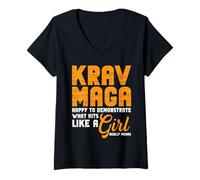 Donna Design Krav Maga Colpisce Come Una Ragazza Maglietta con Collo a V