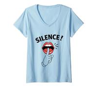 Donna Design Labbra Shhh Silenzio Pop Art Mistero Chic Donna Maglietta con Collo a V