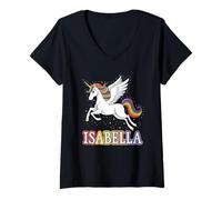 Donna Design Magico con Nome di Isabella e Unicorno Maglietta con Collo a V