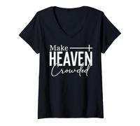 Donna Design Make Heaven Crowded Christian Faith Maglietta con Collo a V