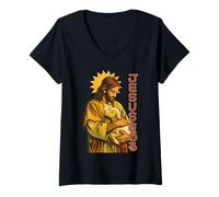 Donna Design Manga Anime Jesus Touch Good Shepherd Christian Faith Maglietta con Collo a V