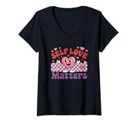 Donna Design Motivazionale a Forma di Cuore Self Love Matters Maglietta con Collo a V