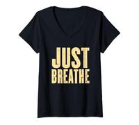 Donna Design motivazionale con citazione Just Breathe Maglietta con Collo a V